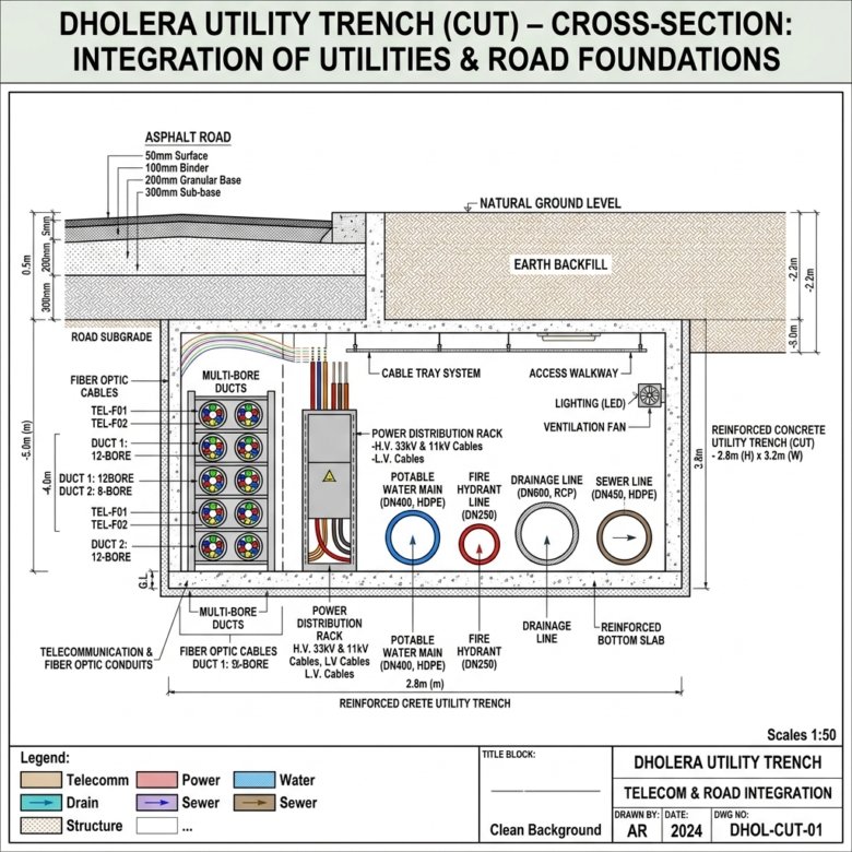Dholera Telecommunication Duct Layout: DICDL Broadband Trenches