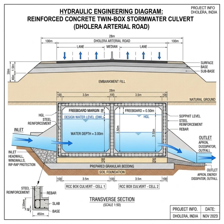 Dholera Stormwater Culvert Sizing: DICDL Flood Drainage Codes