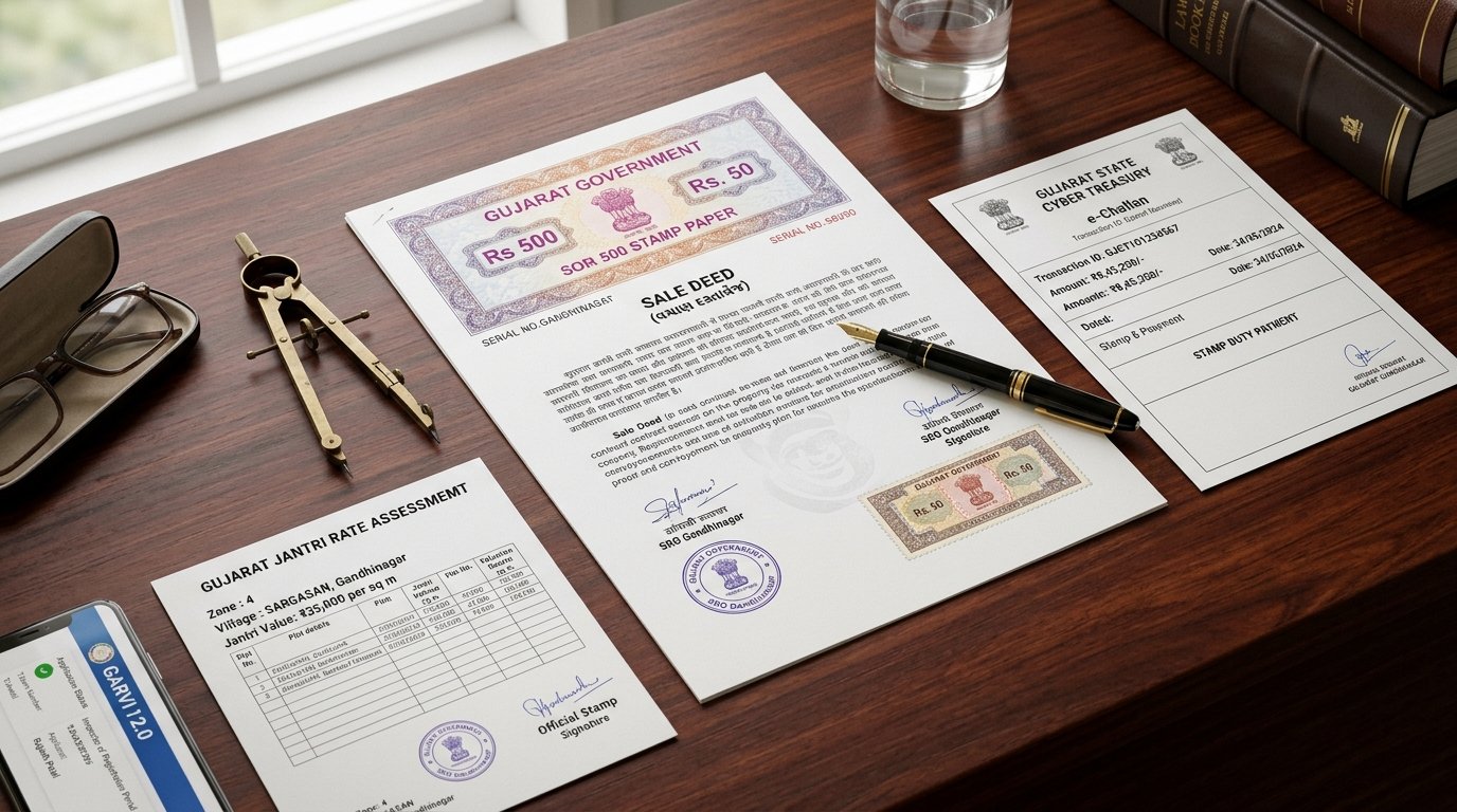 Gujarat Stamp Duty & Registration Charges in Dholera SIR: e-Challan, Jantri & Cost Breakdown 2026